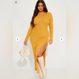 Elegant Mustard Long Sleeve Dress